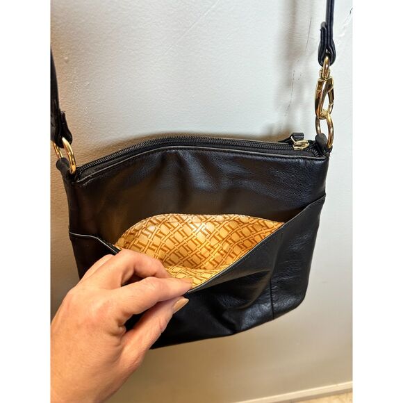 Tignanello Women's Black Genuine Leather Adjustable Strap Zipper Crossbody Bag - Picture 3 of 11